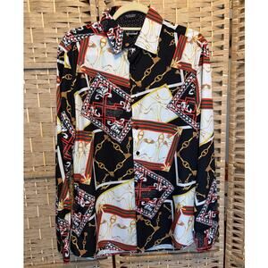 Mens Portabella New York Baroque Style Design Dress Shirt, Slim Fit LG